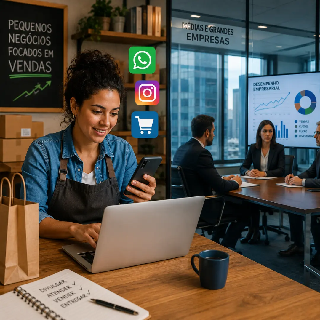 Pequenos negócios focam em vendas com ferramentas digitais e contrastam com médias e grandes empresas