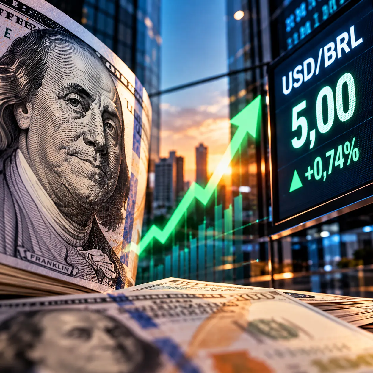 Dólar sobe 0,74% e volta a fechar acima de R$ 5