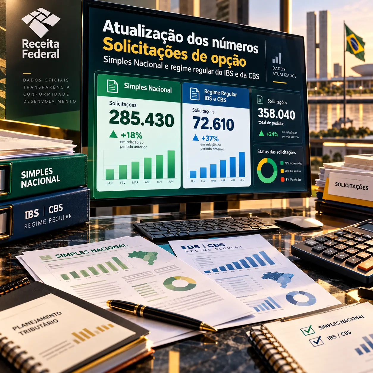 A Receita Federal divulga a atualização dos números referentes às solicitações de opção pelo Simples Nacional e pelo regime regular do IBS e da CBS