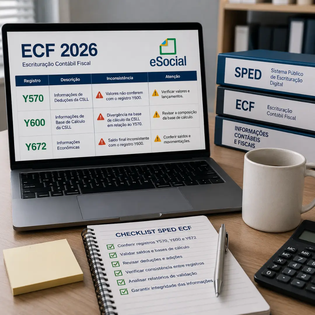 ECF 2026: inconsistências nos registros Y570, Y600 e Y672 exigem atenção no envio ao SPED