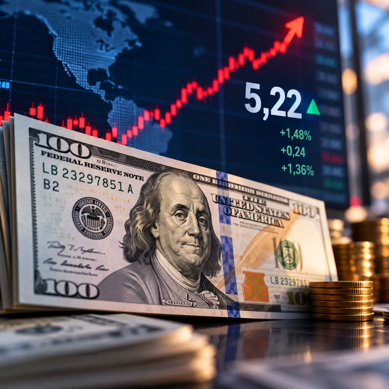 Dólar sobe para R$ 5,22 e atinge maior nível desde março
