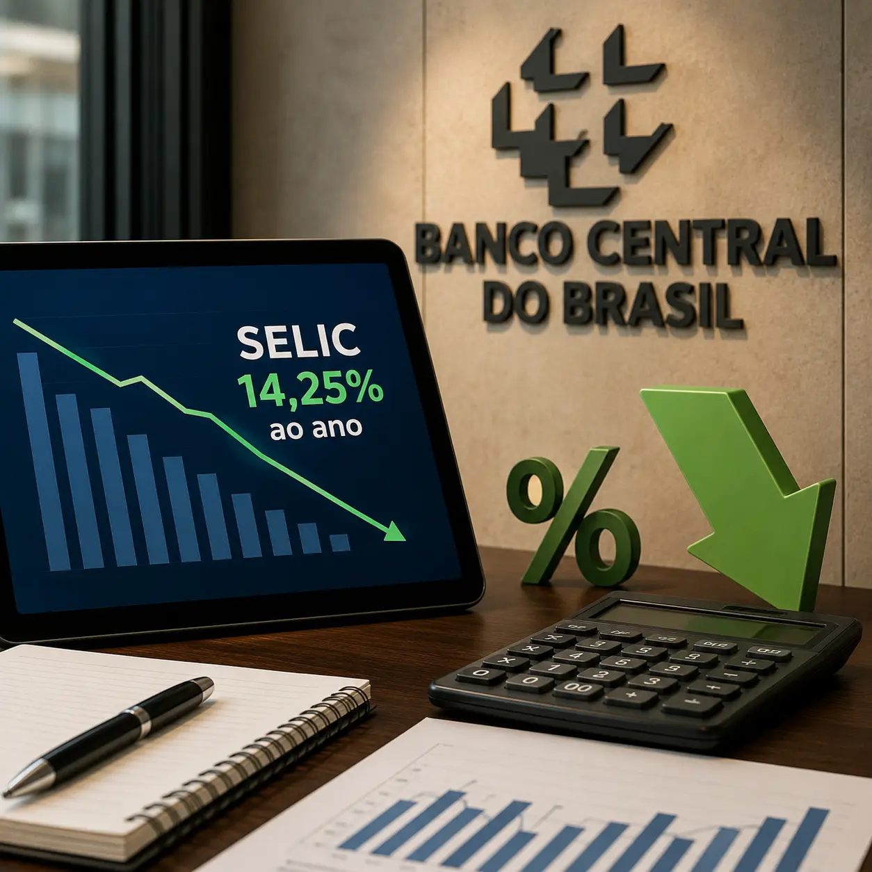 Copom reduz taxa Selic para 14,25% ao ano