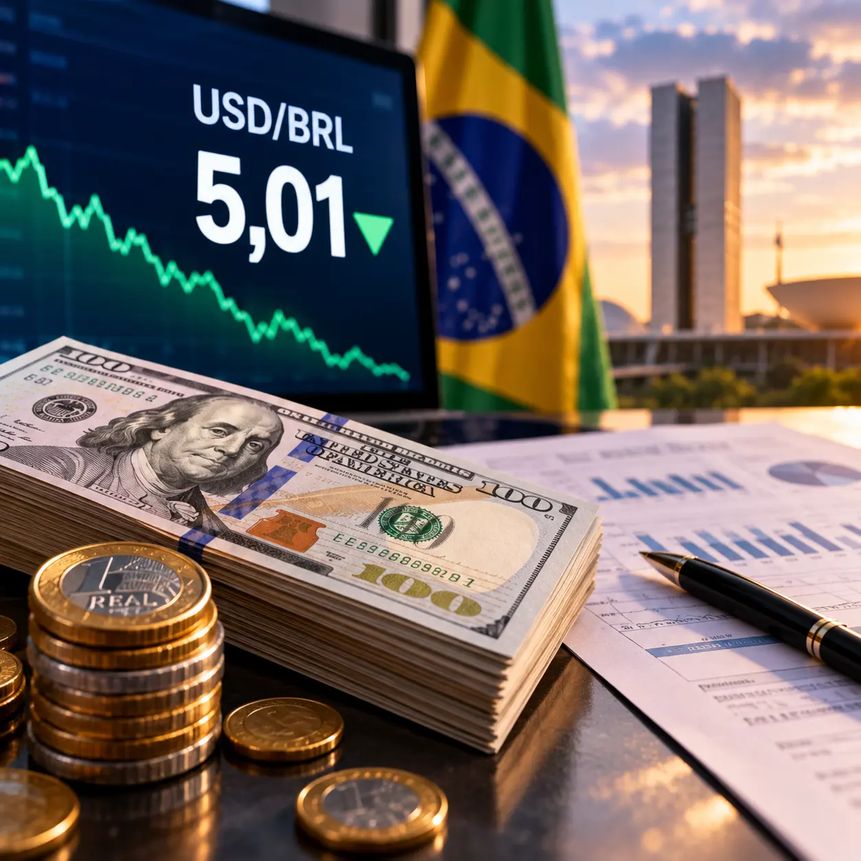 Dólar cai para R$ 5,01 com exterior e expectativa eleitoral no Brasil