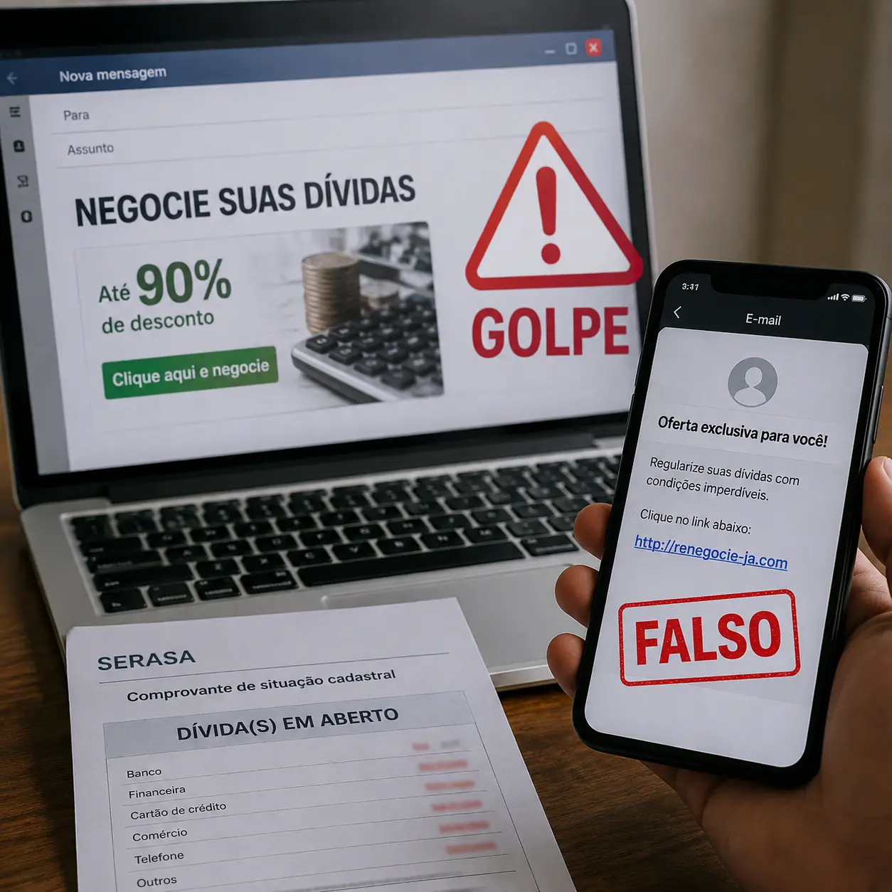 Anúncios e e-mails falsos são usados em golpes contra quem procura renegociar dívidas