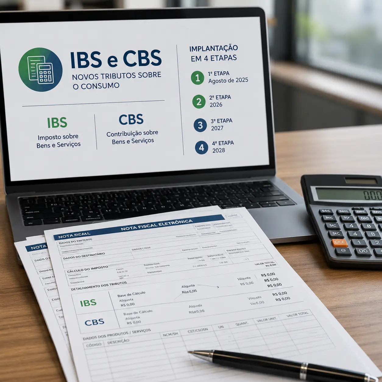 Notas fiscais com IBS e CBS terão implantação em quatro etapas a partir de agosto