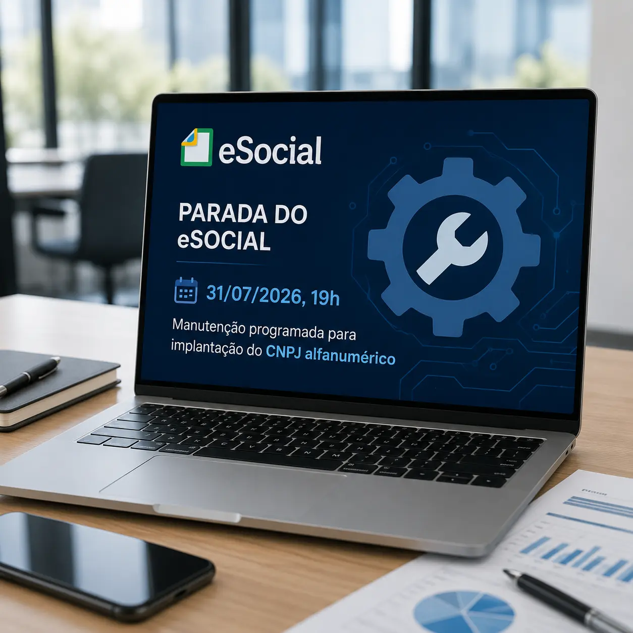 Parada do eSocial em 31/07/2026, 19h: manutenção programada para implantação do CNPJ alfanumérico