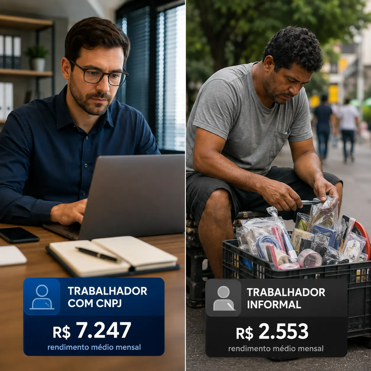 Rendimento de trabalhador com CNPJ é quase 3x maior que de informal